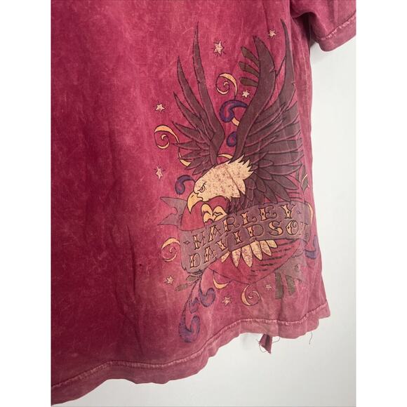Harley Davidson Women’s Tee Medium Red Stone Washed Eagle Graphic Grunge Biker - Picture 2 of 8
